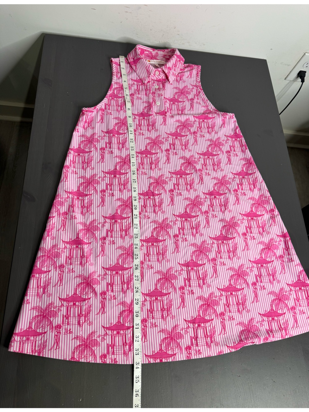 Jude Connally Pink Sleeveless Shift Dress Tropical Pagoda Print - Picture 8 of 9